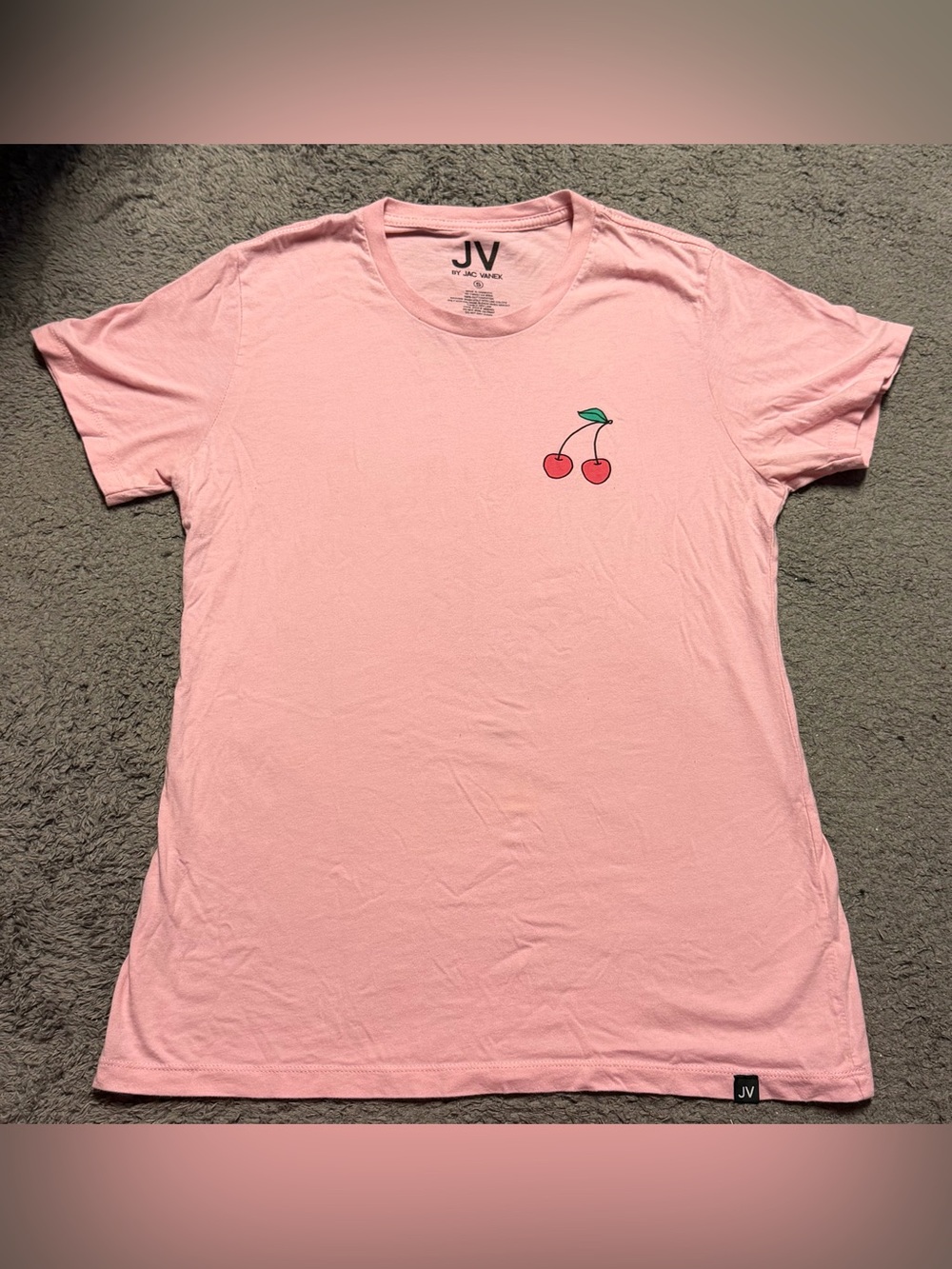 Jac Vanek Light Pink Tee with Small Cherry Graphic